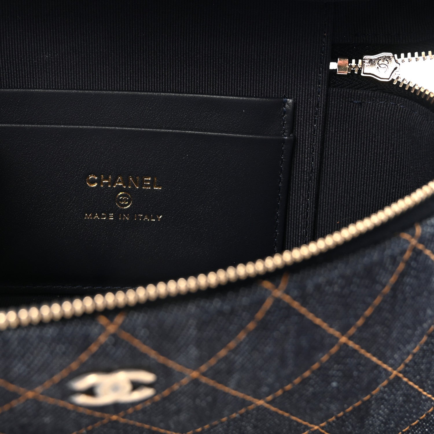 Chanel Denim Quilted Top Handle Slim Vanity Case With Chain Dark Blue Orange 5 of 10