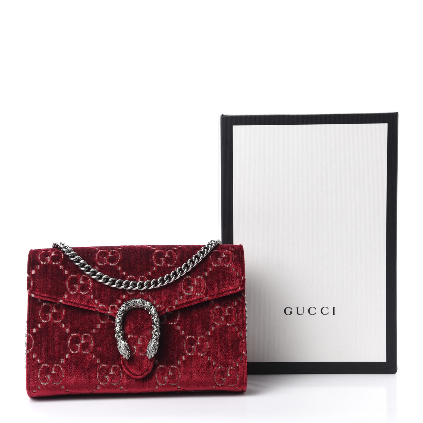 Velvet GG Monogram Mini Dionysus Chain Wallet Red Cipria
