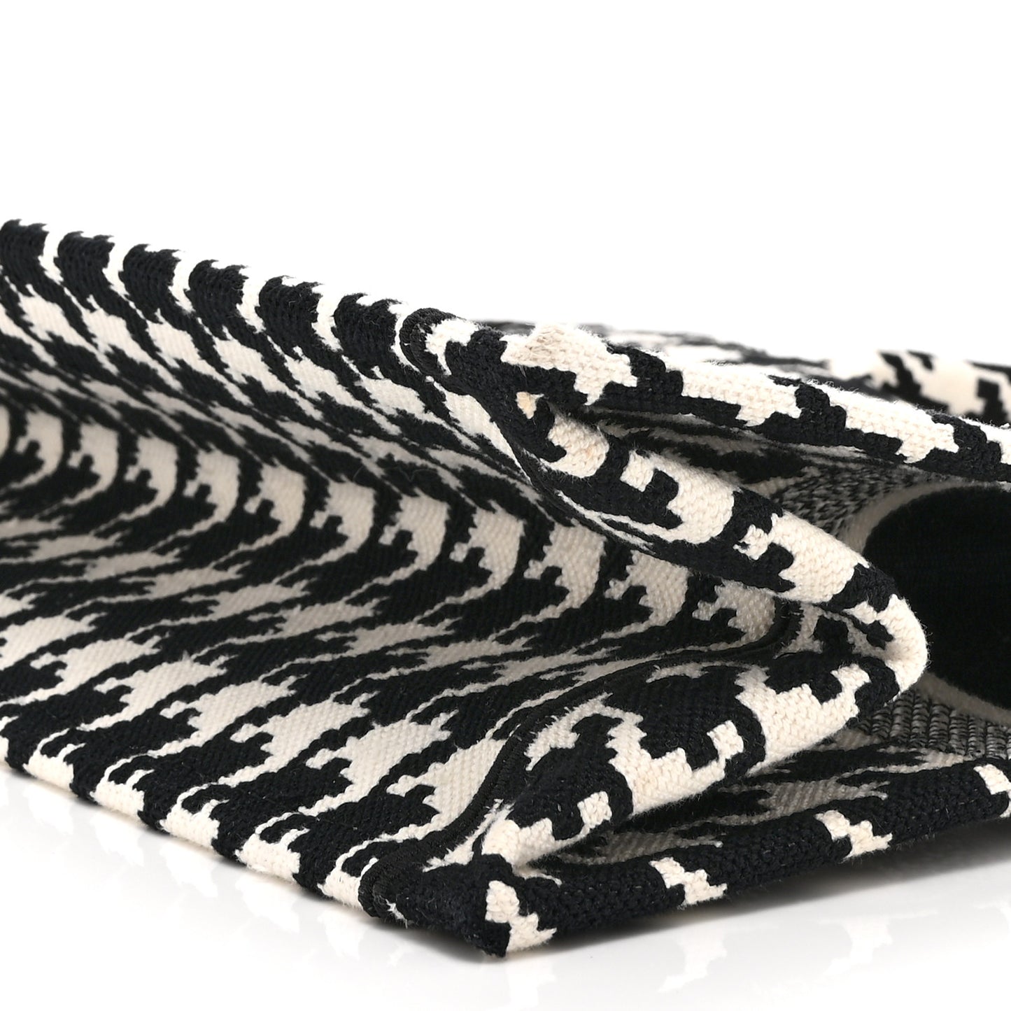 Canvas Houndstooth Embroidered Medium Book Tote Black White