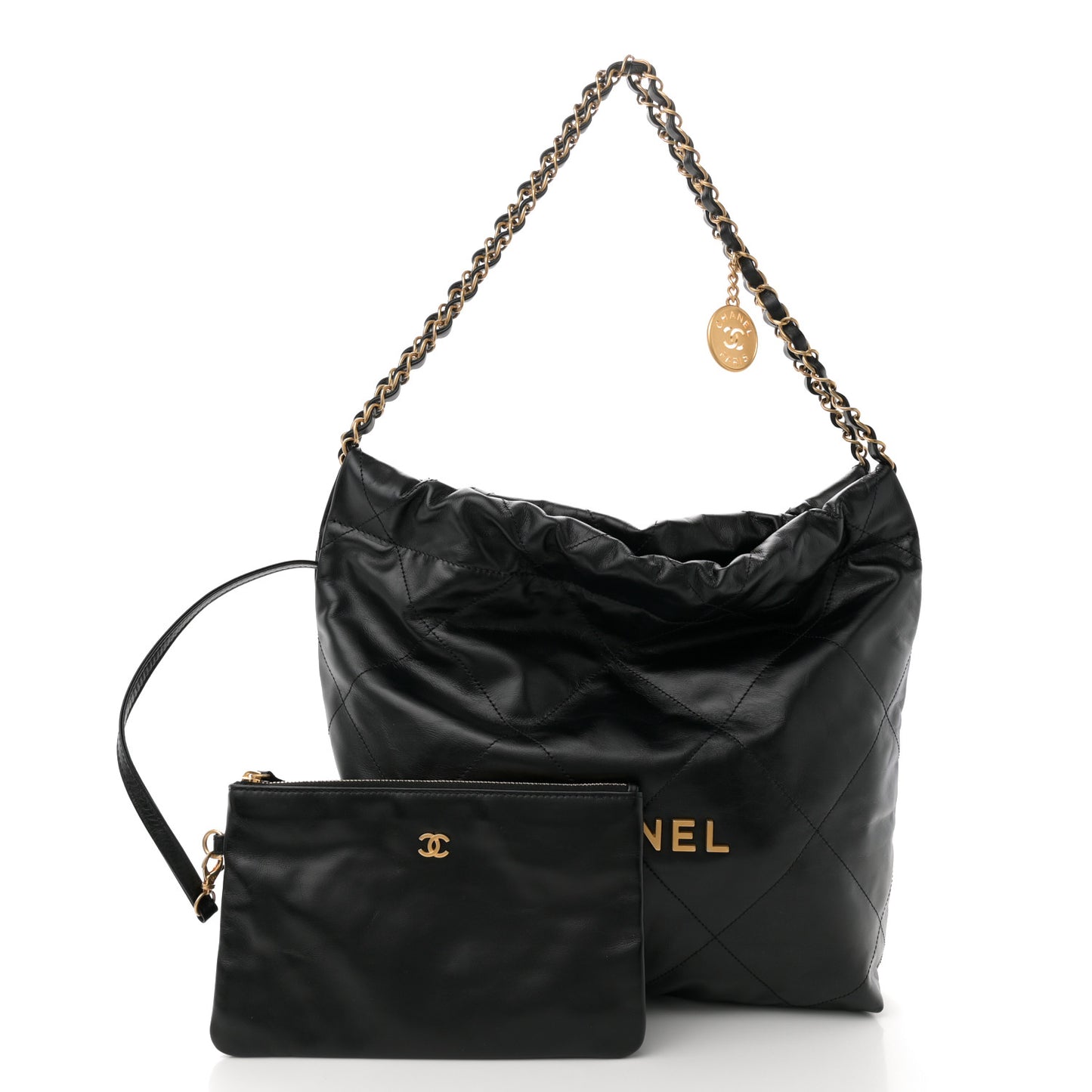 Shiny Calfskin Quilted Small Chanel 22 Black