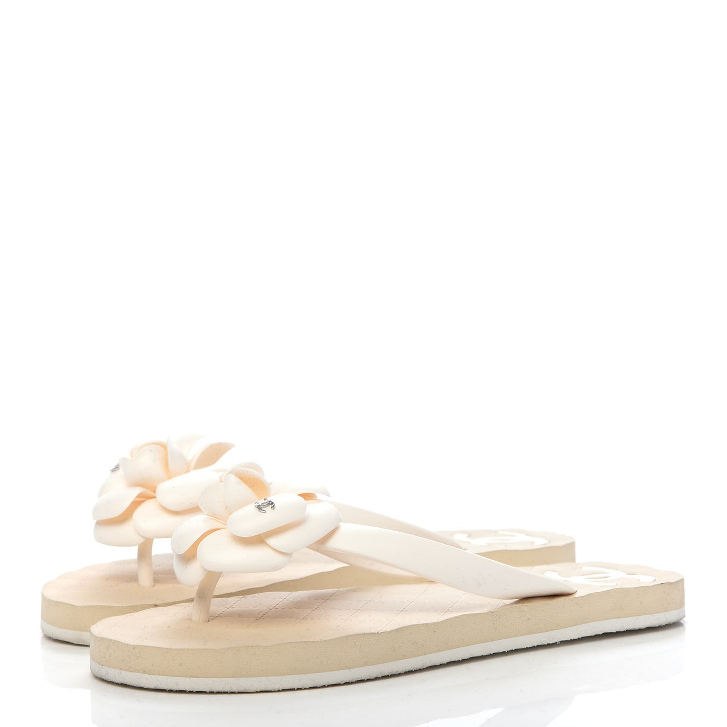 PVC Camellia Thong Sandals 36 Ivory