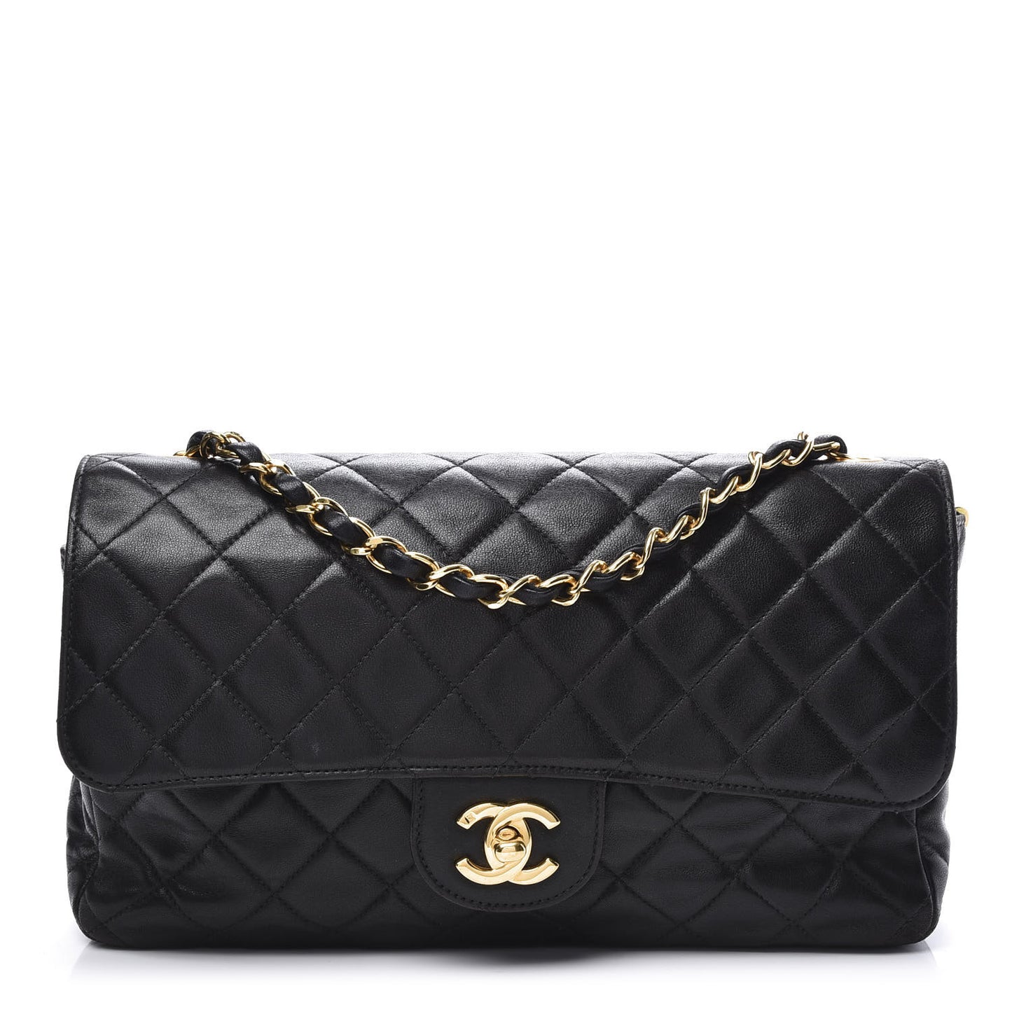 Lambskin Quilted Medium Single Flap Black