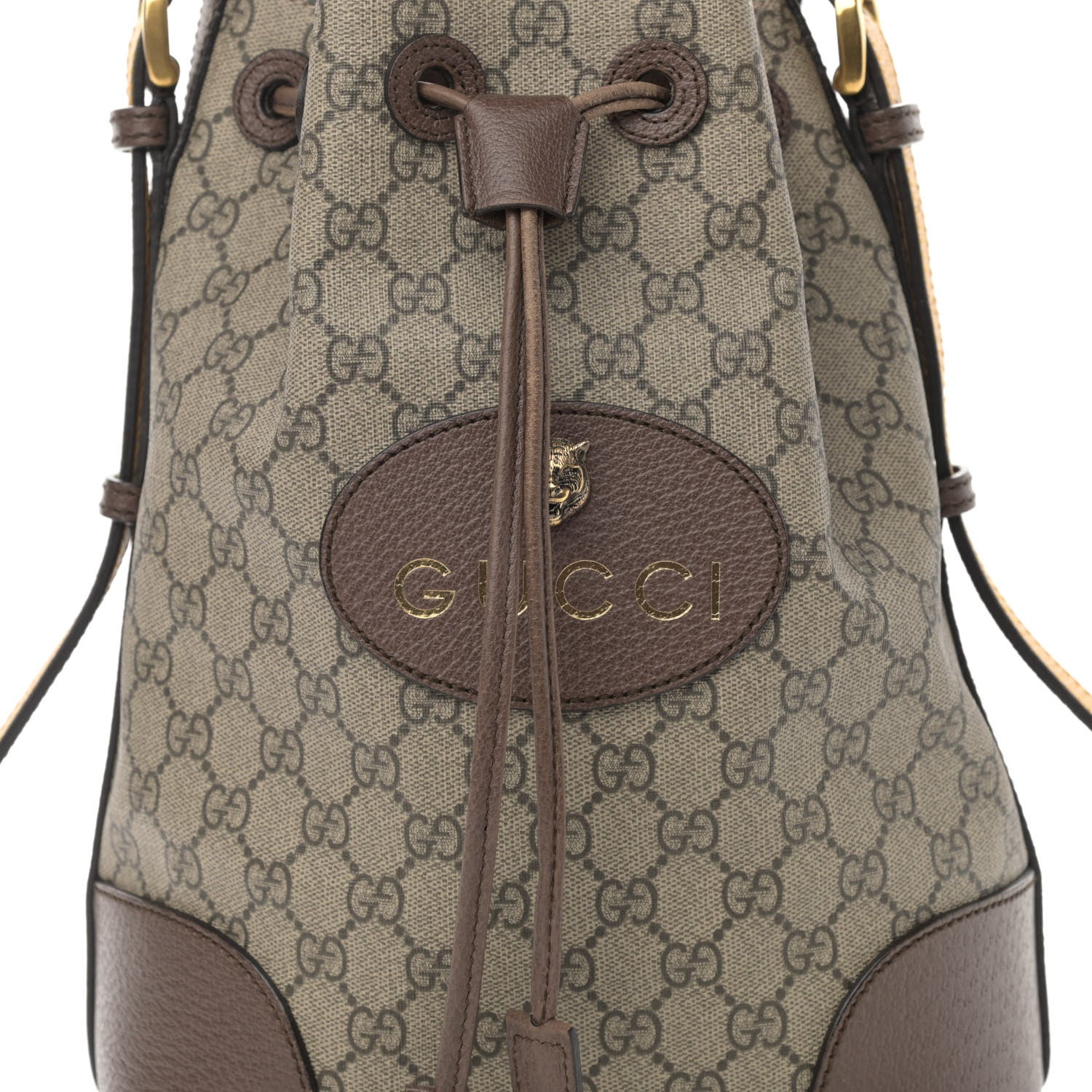 Gucci GG Supreme Monogram Neo Vintage Drawstring Bucket Backpack Beige New Acero Crop 8 of 22