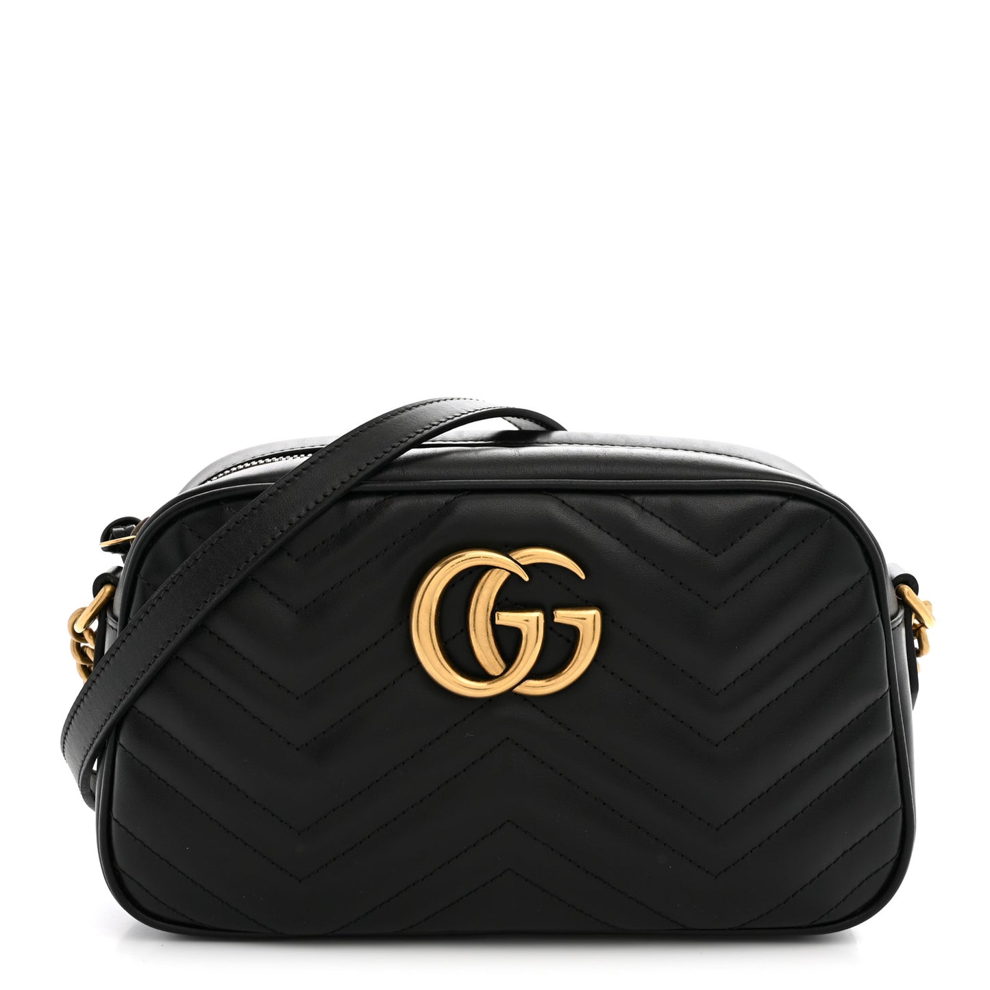 Calfskin Matelasse Small GG Marmont Chain Shoulder Bag Black
