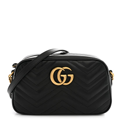 Gucci Calfskin Matelasse Small GG Marmont Chain Shoulder Bag Black 1 of 12