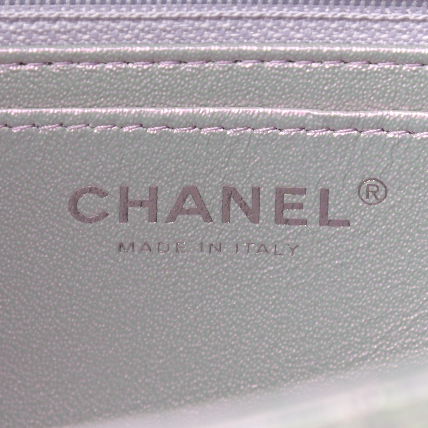 Iridescent Calfskin Quilted Mini Rectangular Flap Light Blue