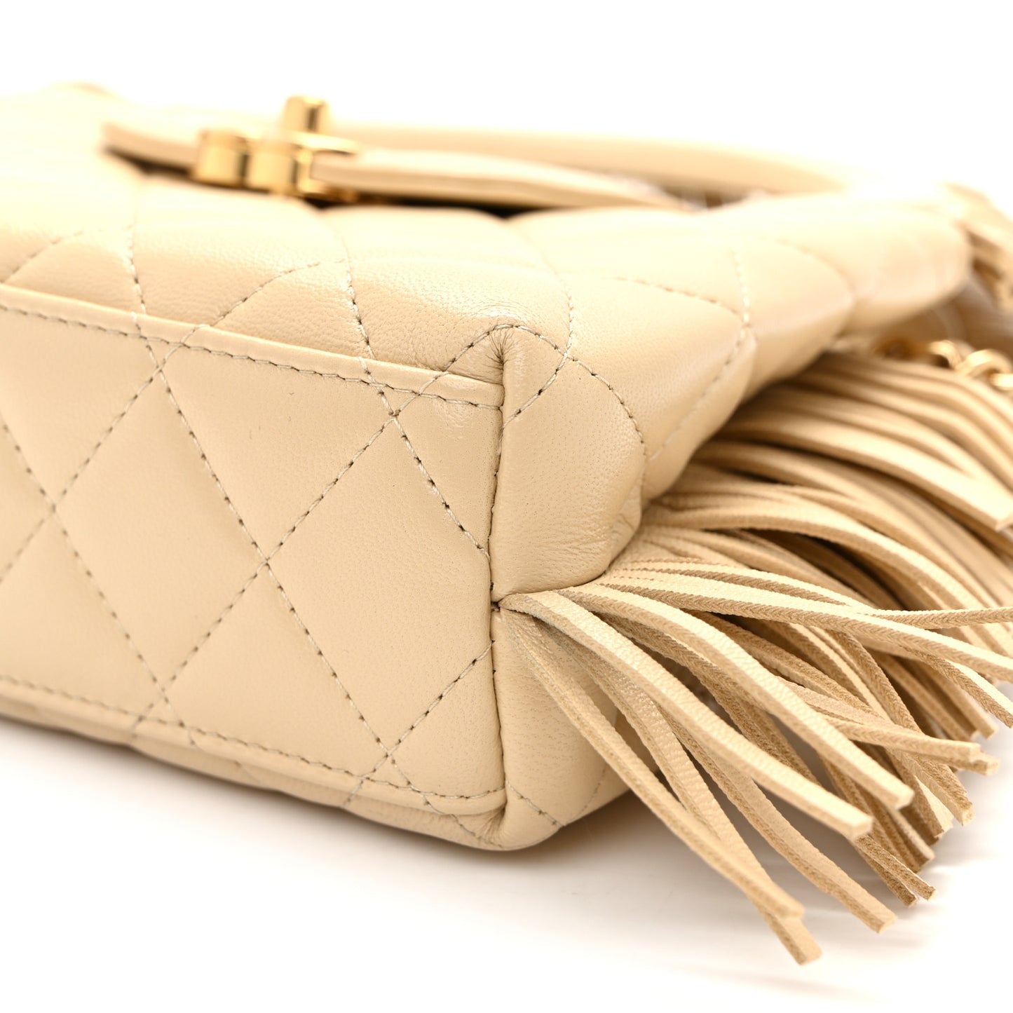 Lambskin Fringe Nano Kelly Shopper Beige