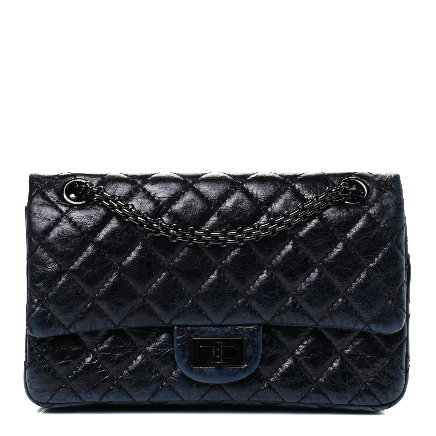 Glazed Aged Calfskin Quilted 2.55 Reissue 225 Flap So Black