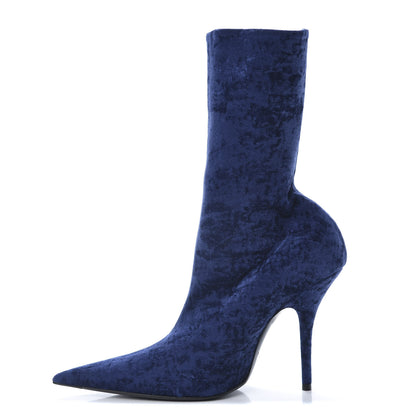 Balenciaga Velvet Spandex Extreme Pointed Toe Knife Ankle Boots 40 Blue 1 of 7