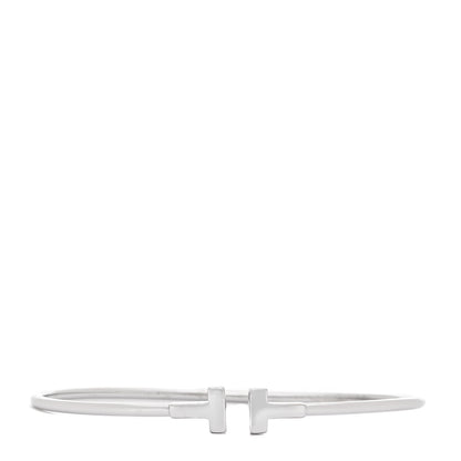 Tiffany 18K White Gold Narrow T Wire Bracelet 1 of 8
