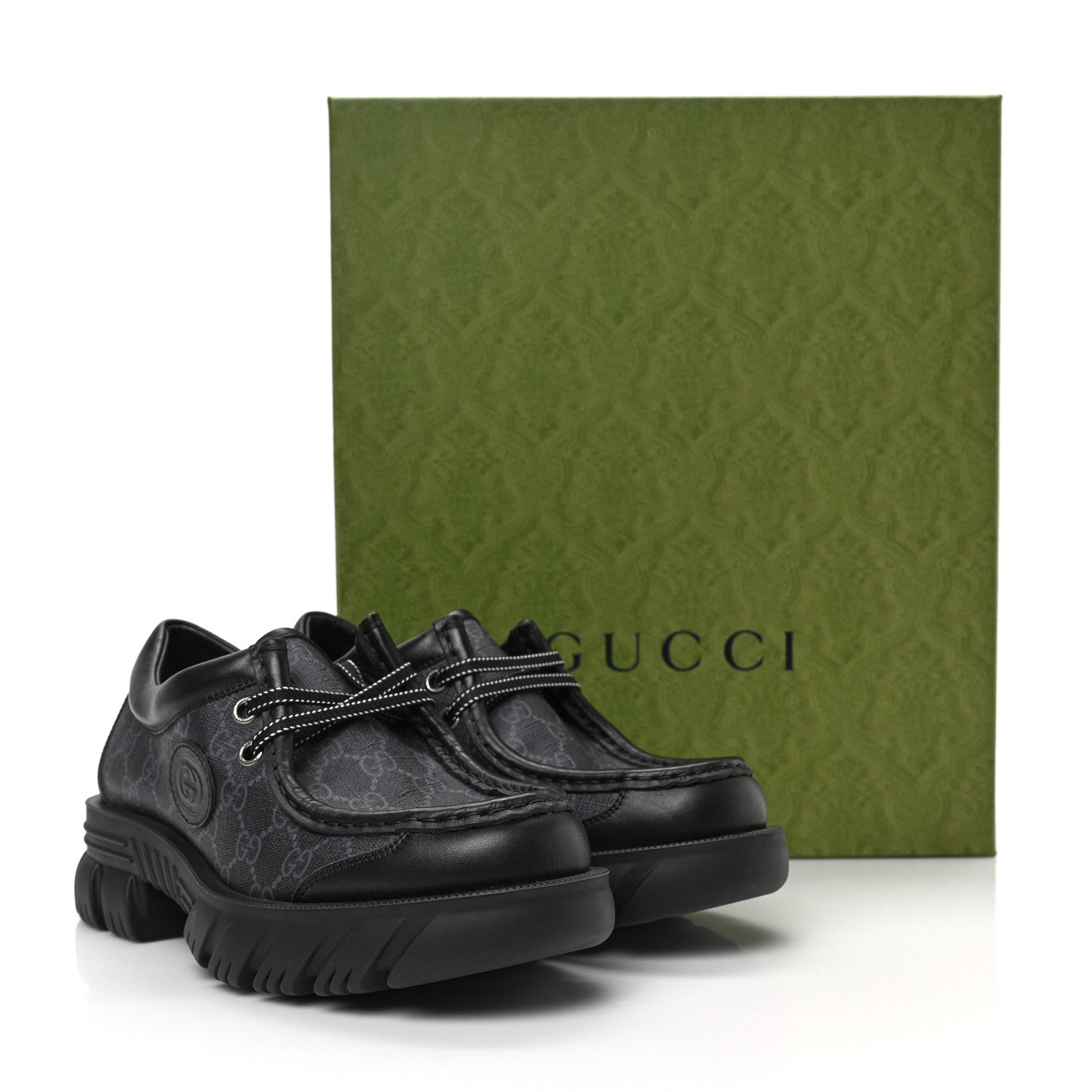Gucci GG Supreme Monogram Quebec Calfskin Retro Interlocking G Mens Platform Derby Loafers 8.5 Black 8 of 8