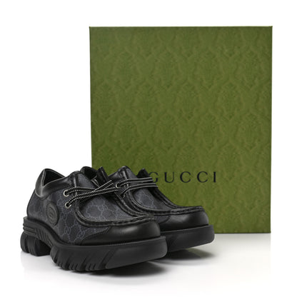 Gucci GG Supreme Monogram Quebec Calfskin Retro Interlocking G Mens Platform Derby Loafers 8.5 Black 8 of 8