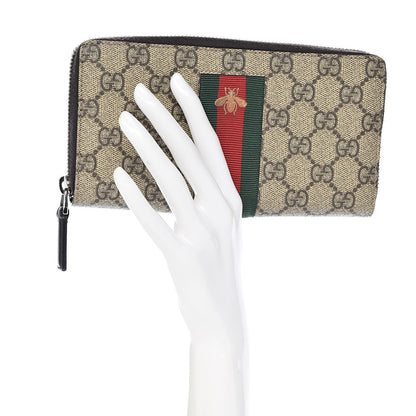 Gucci GG Supreme Monogram Web Bee Zip Around Wallet Beige Cocoa 2 of 10