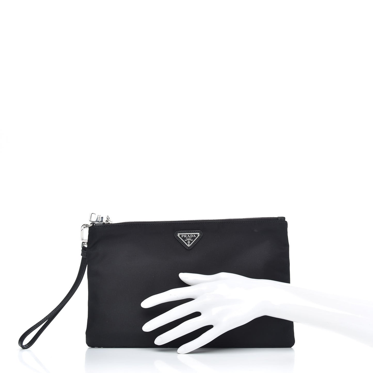 Re-Nylon Saffiano Pouch Wristlet Black