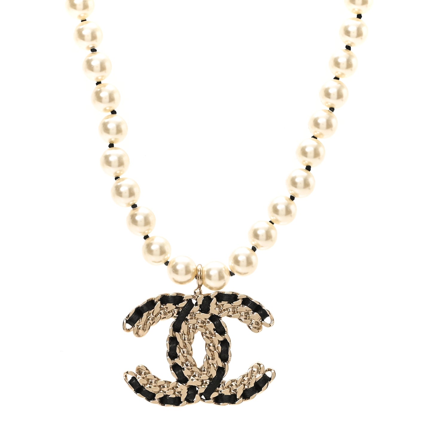 Lambskin Pearl Crystal Vintage Allure CC Short Necklace Gold