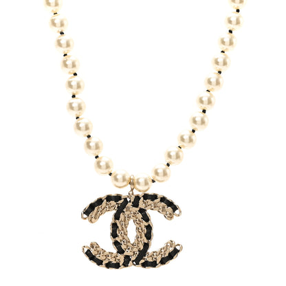 Chanel Lambskin Pearl Crystal Vintage Allure CC Short Necklace Gold 1 of 4
