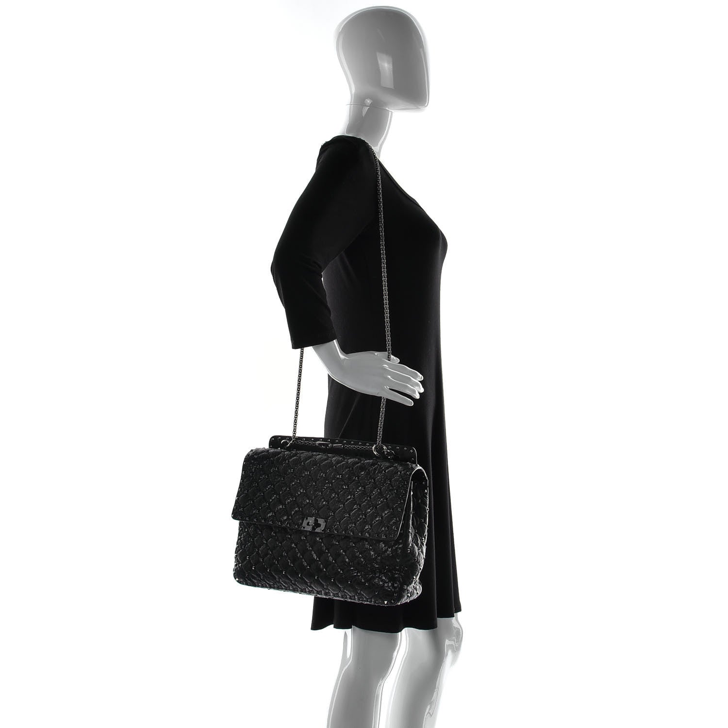 Valentino Garavani Craquele Nappa Large Rockstud Spike Shoulder Bag Black 2 of 8