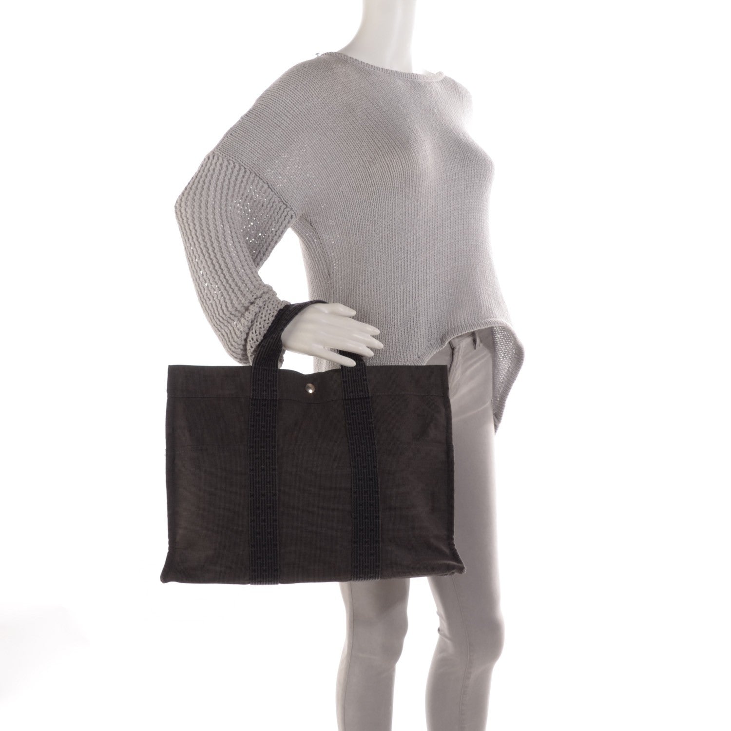 Hermes Canvas Herline MM Tote Grey 6 of 13