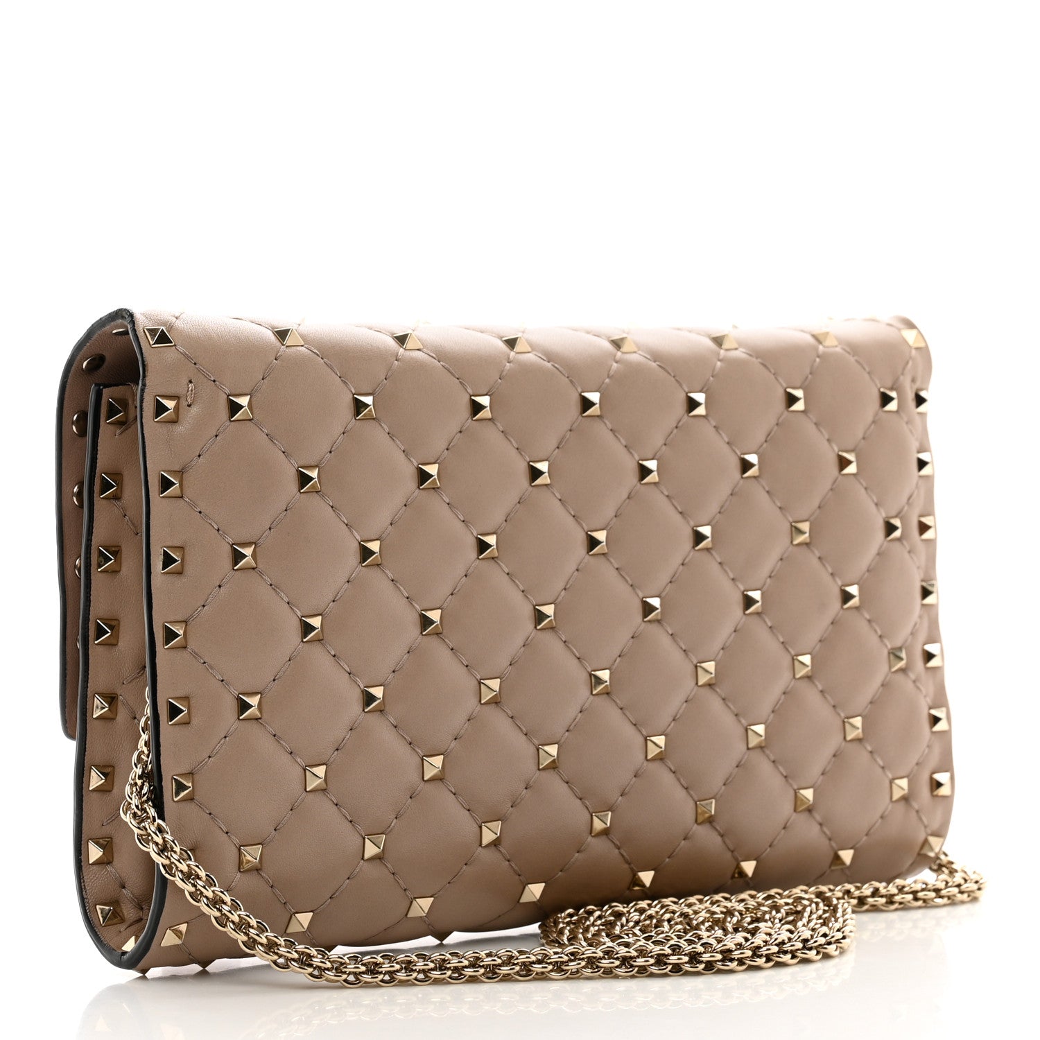 Valentino Garavani Lambskin Rockstud Spike Wallet on Chain Poudre 3 of 12