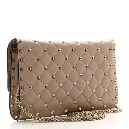 Valentino Garavani Lambskin Rockstud Spike Wallet on Chain Poudre 3 of 12