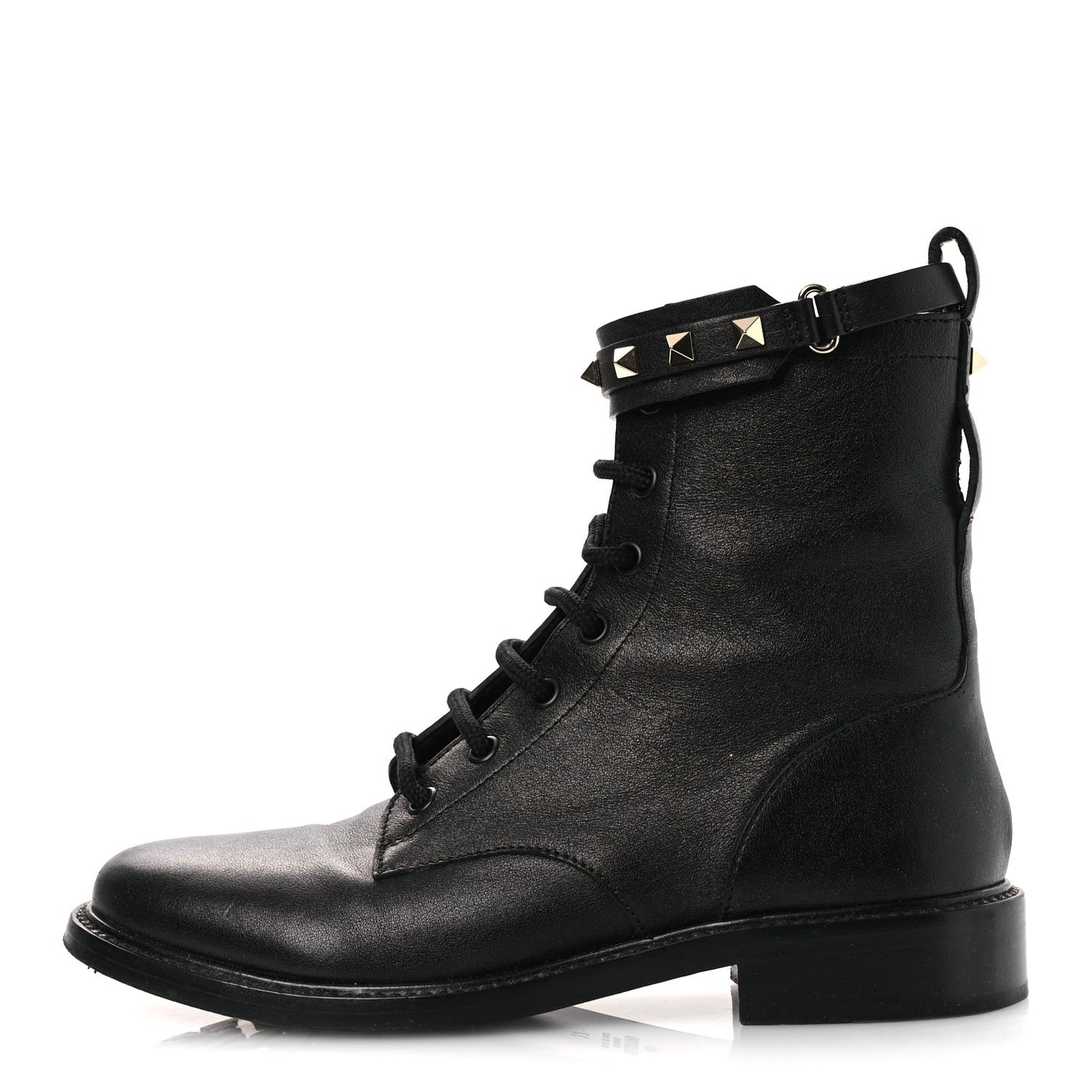Calfskin Rockstud Combat Ankle Boots 37 Black
