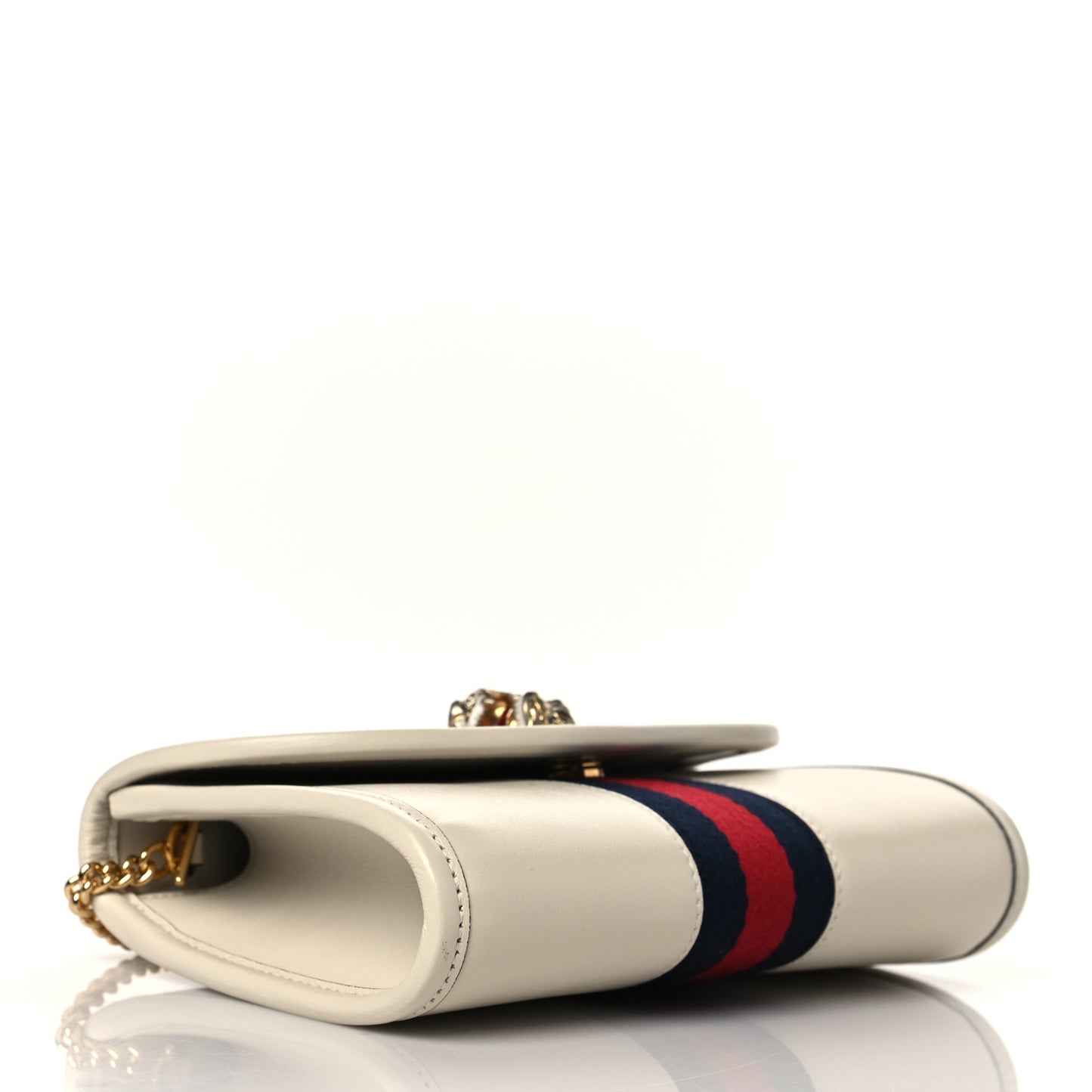 Textured Calfskin Web Mini Rajah Slim Flap Shoulder Bag Mystic White