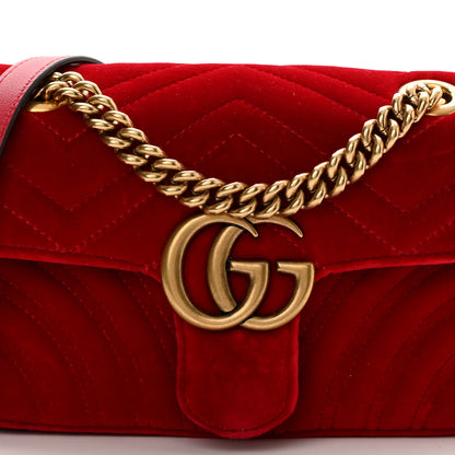 Gucci Velvet Matelasse Mini GG Marmont Shoulder Bag Hibiscus Red 8 of 11