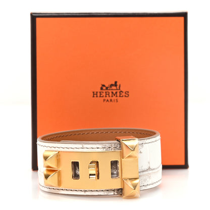Hermes Matte Niloticus Crocodile Himalaya Collier De Chien CDC 24 Bracelet T3 Blanc 5 of 6