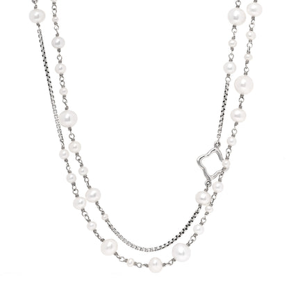 David Yurman Sterling Silver Pearl Quatrefoil Long Chain Necklace 1 of 5