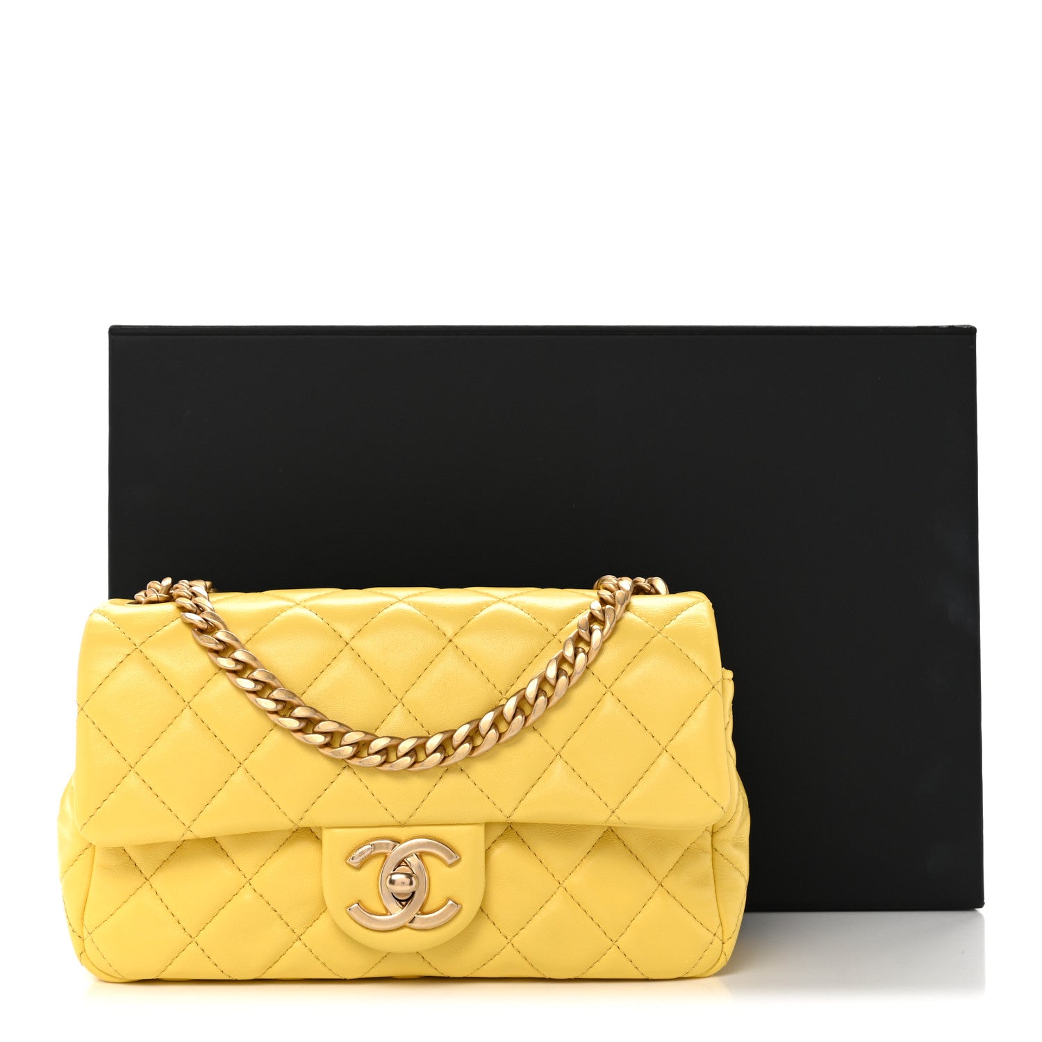 Chanel Lambskin Resin Quilted Mini Rectangular Pearl Samba Flap Yellow 12 of 12