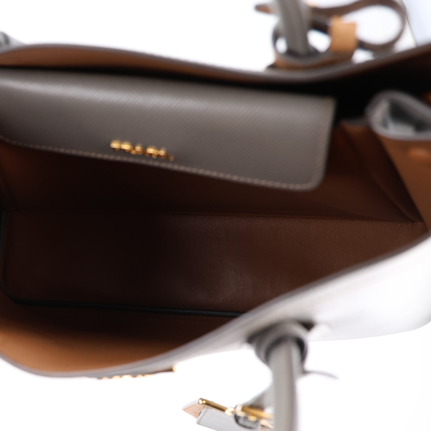 Saffiano Cuir Bi-Color Double Handle Bag Marmo Caramel