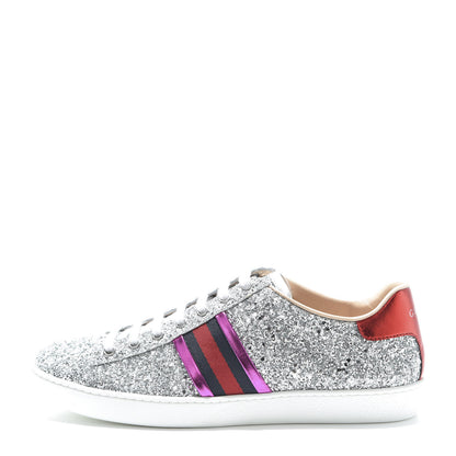 Gucci Glitter Web Womens Ace Sneakers 38.5 Silver 1 of 12