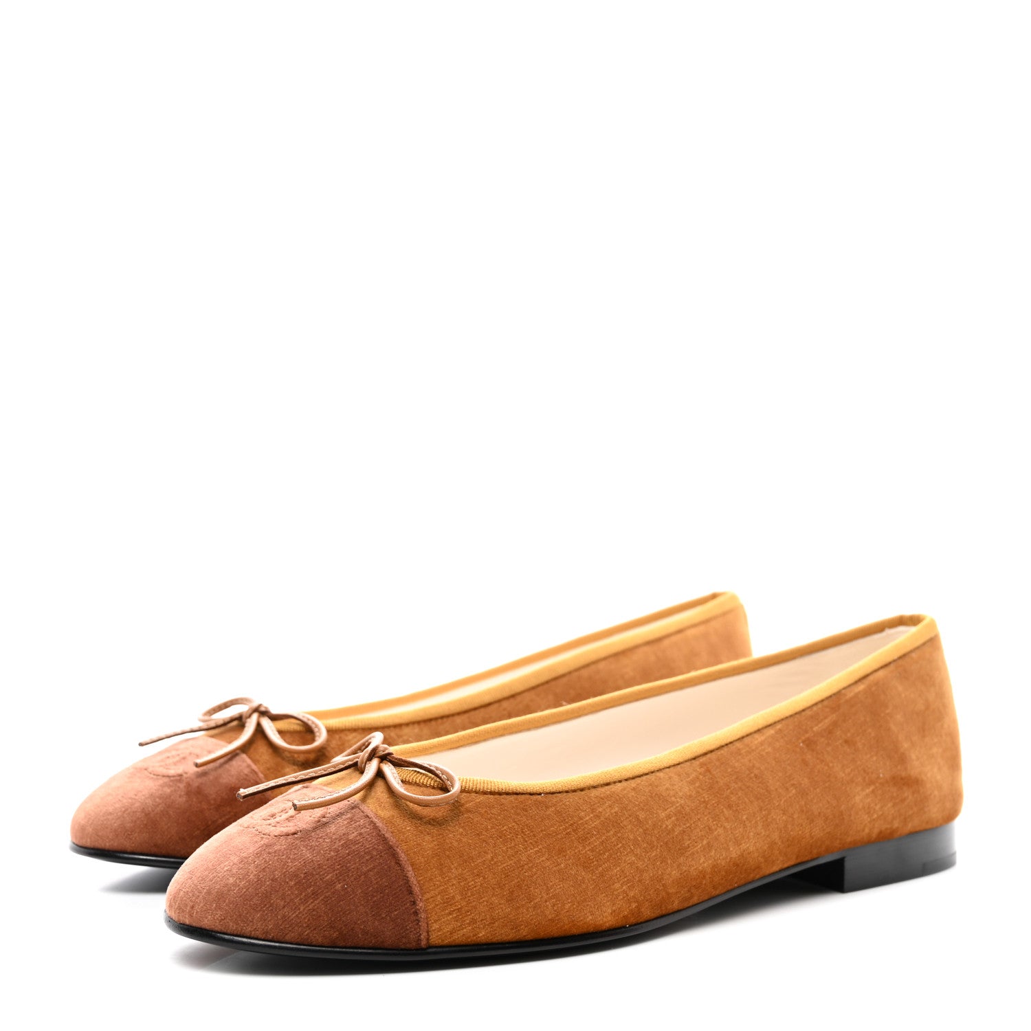 Chanel Velvet Cap Toe CC Ballerina Flats 41 Brown Light Brown 3 of 9