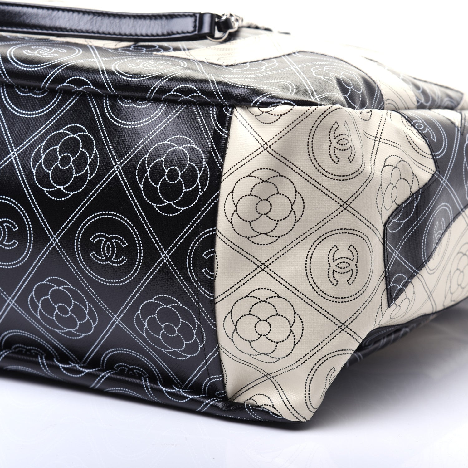 Chanel Coated Canvas Camellia Large Shopping Tote Black Beige 7 of 17