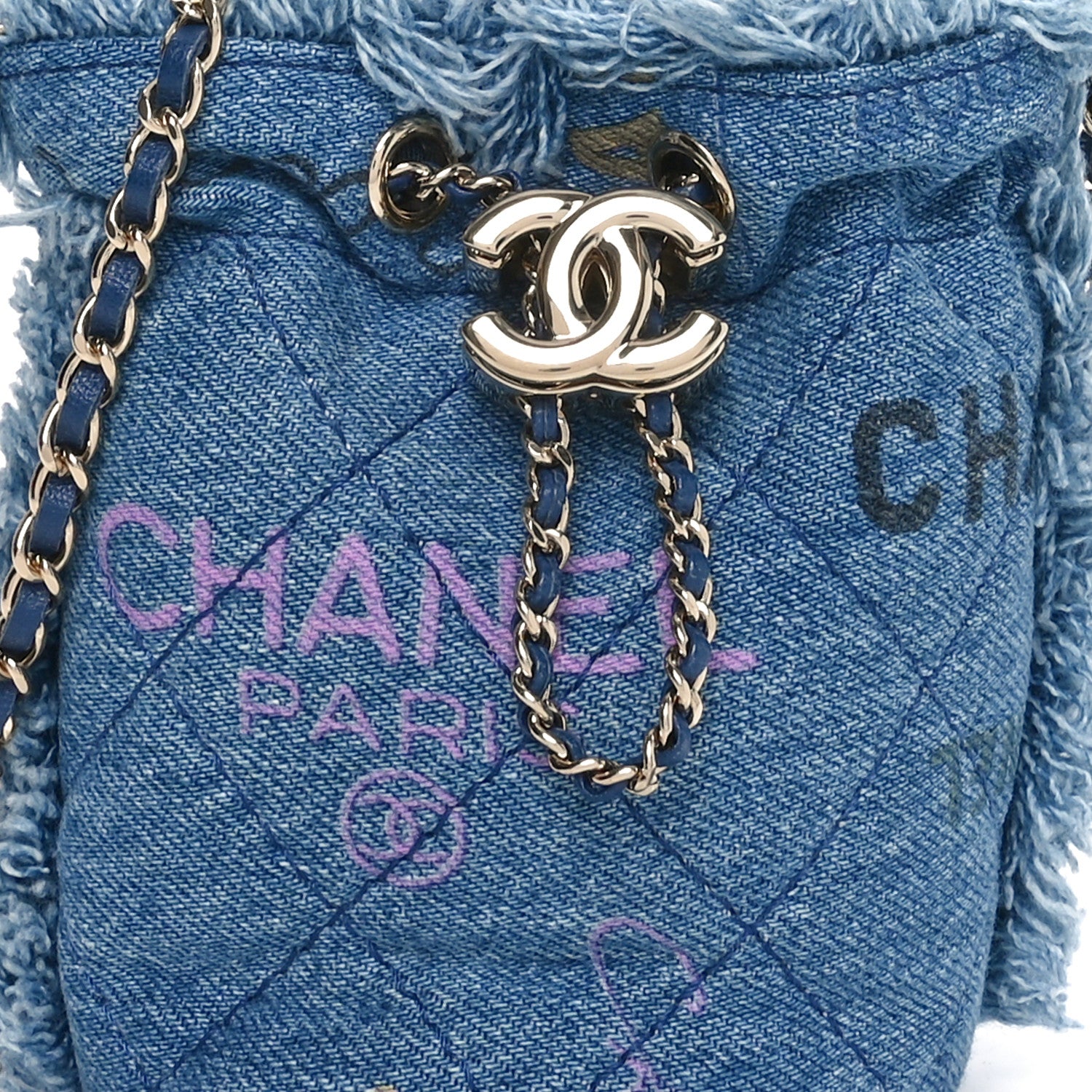 Chanel Denim Quilted Mood Mini Bucket With Chain Blue Multicolor 8 of 11