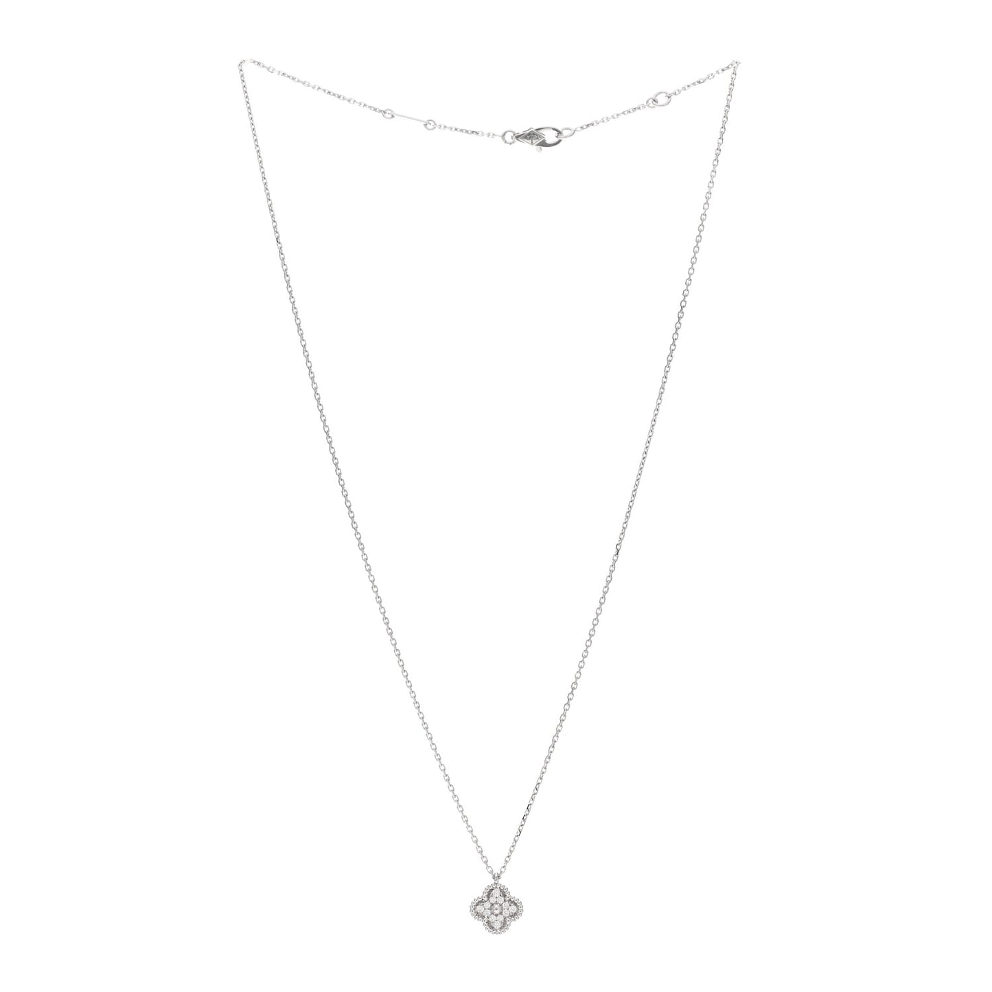 18K White Gold Diamond Sweet Alhambra Pendant Necklace