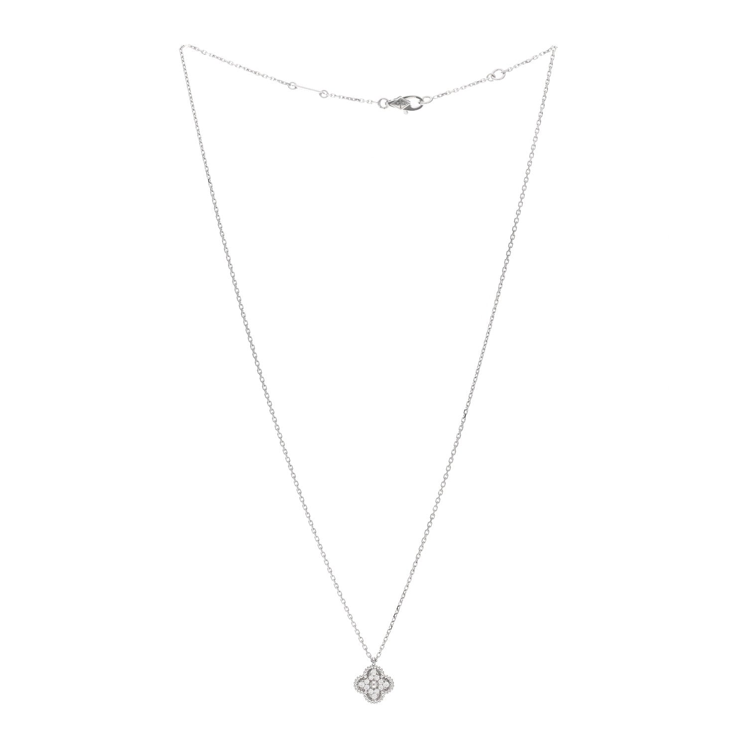 Van Cleef & Arpels 18K White Gold Diamond Sweet Alhambra Pendant Necklace 3 of 5