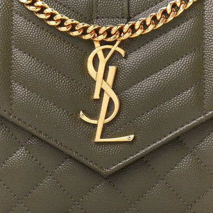Saint Laurent Grain De Poudre Mixed Matelasse Triquilt Monogram Chain Wallet Kaki 9 of 11