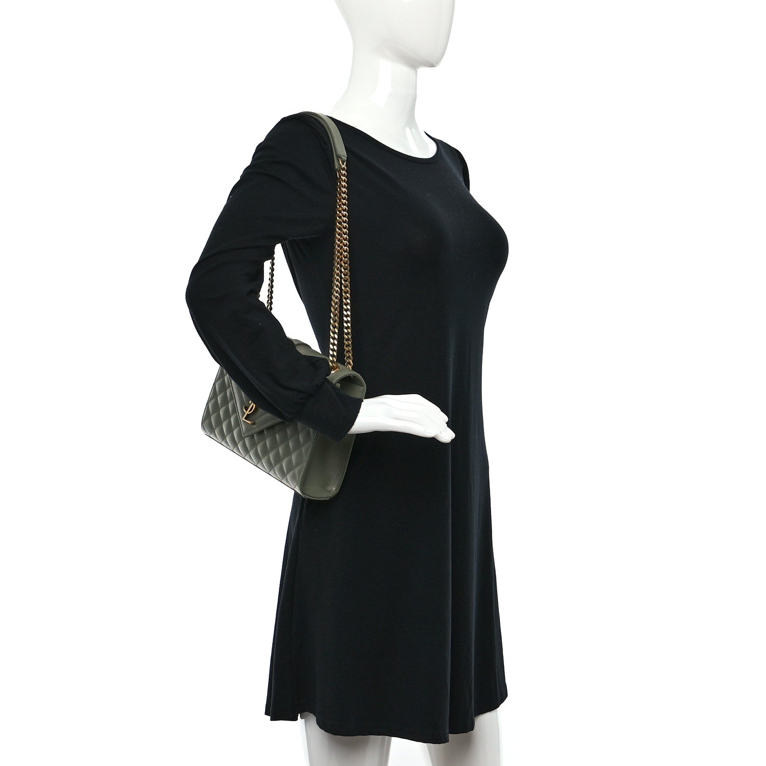 Saint Laurent Grain De Poudre Textured Mixed Matelasse Triquilt Medium Monogram Satchel Light Sage 2 of 9