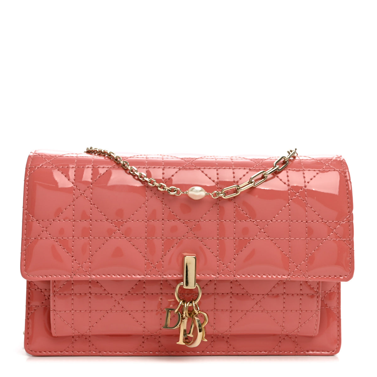 Patent Cannage Lady Dior Chain Pouch Pink