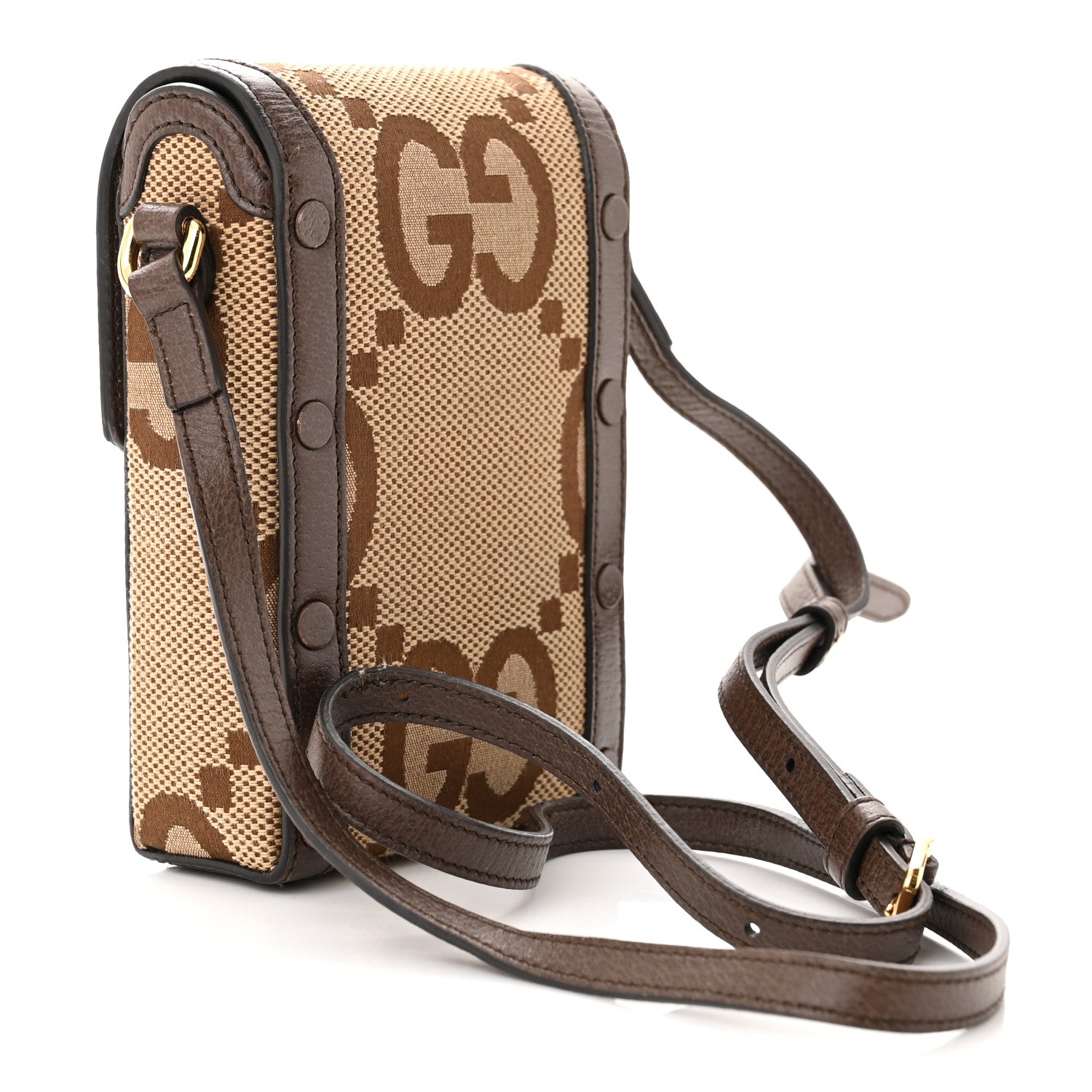Gucci Monogram Jumbo GG Textured Dollar Calfskin Mini Horsebit 1955 Crossbody Bag Camel Ebony New Acero 3 of 12