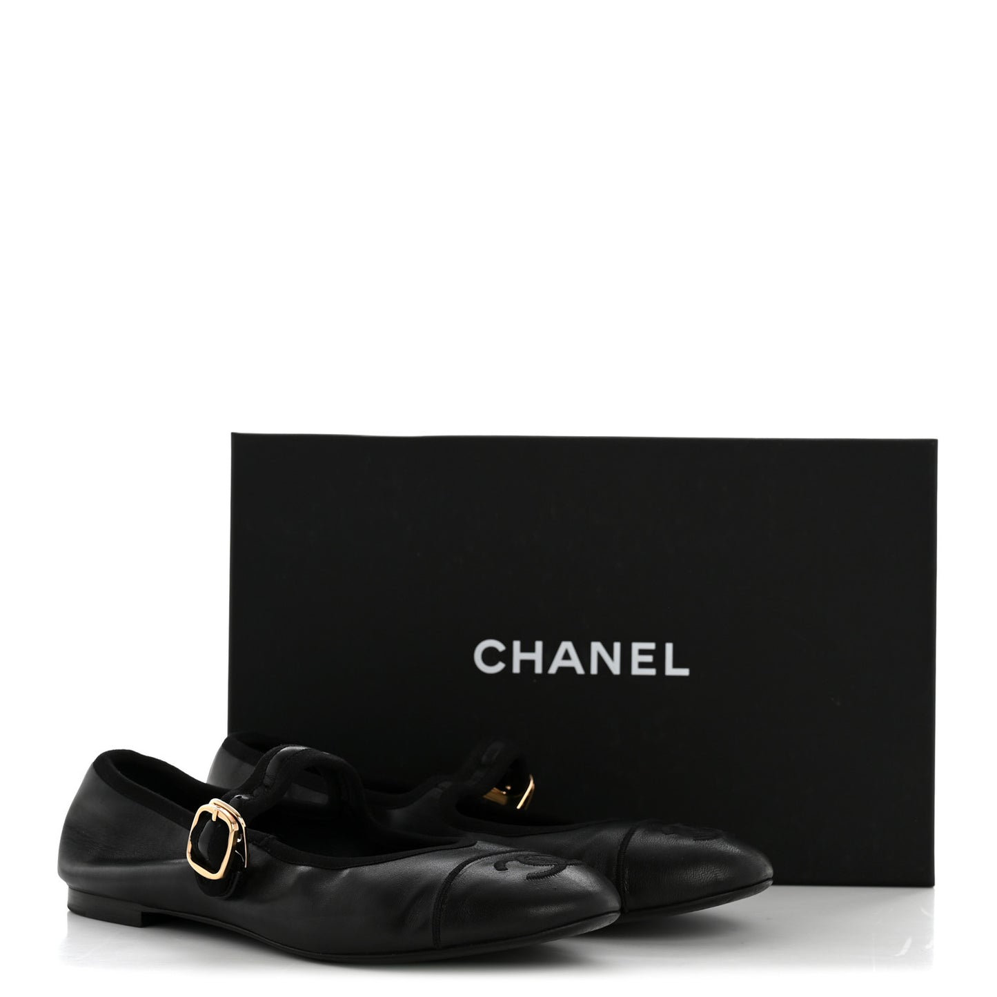 Lambskin Cap Toe CC Mary Jane Flats 36.5 Black