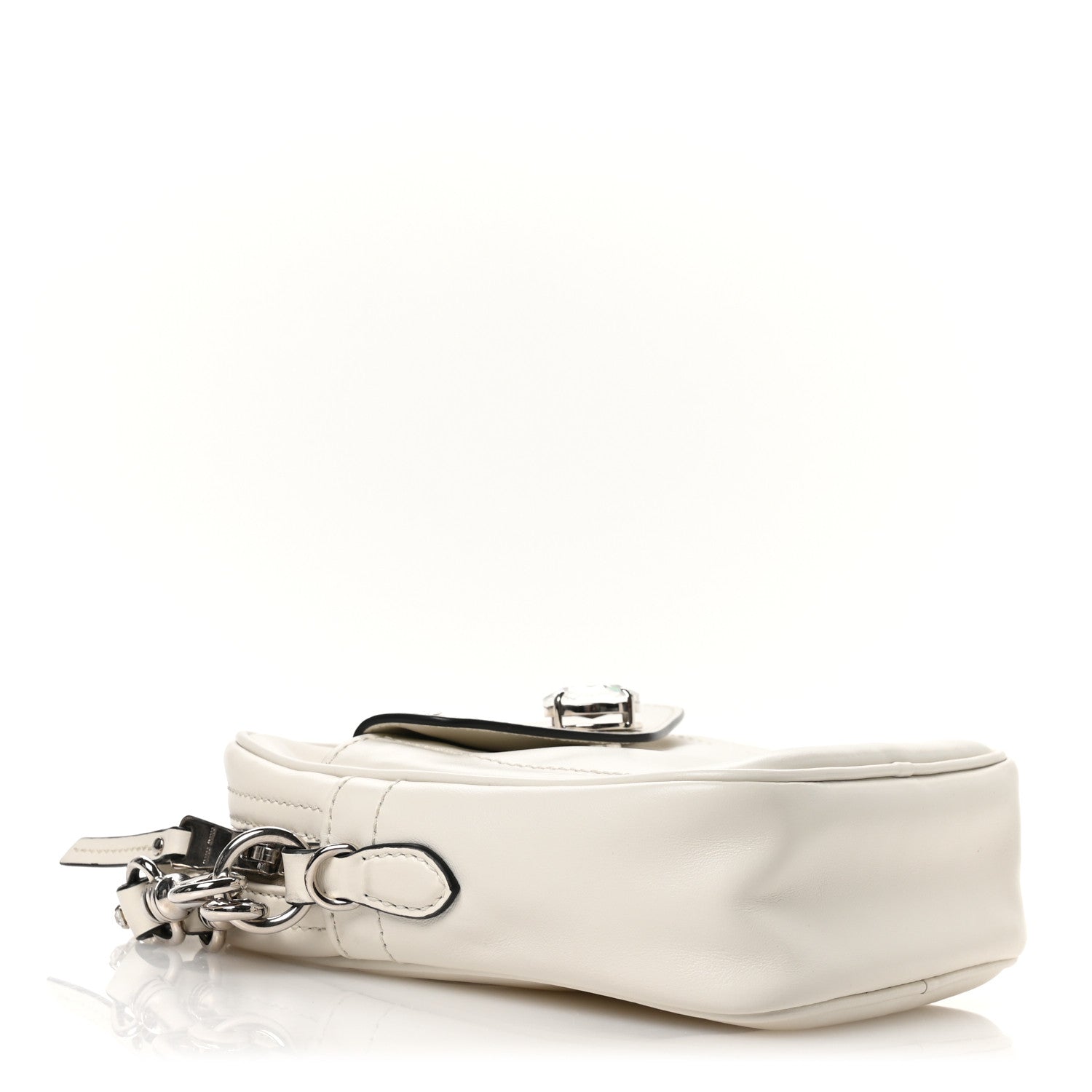 Miu Miu Vitello Soft Calfskin Crystal Embellished Solitaire Camera Bag White 4 of 10