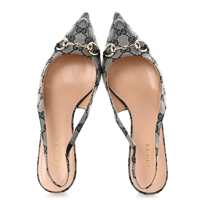 Gucci Monogram Horsebit 35mm Slingback Pumps 39.5 Beige Blue 2 of 10