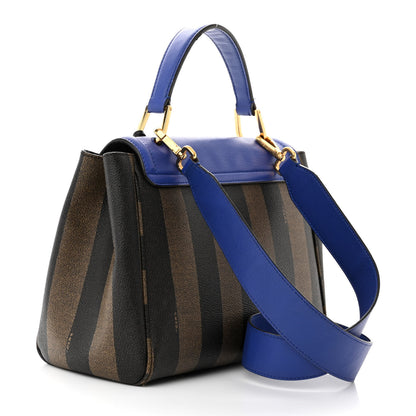 Fendi Pequin Spalmati Vitello Flamingo Shoulder Bag Tobacco Blue Neon 3 of 12