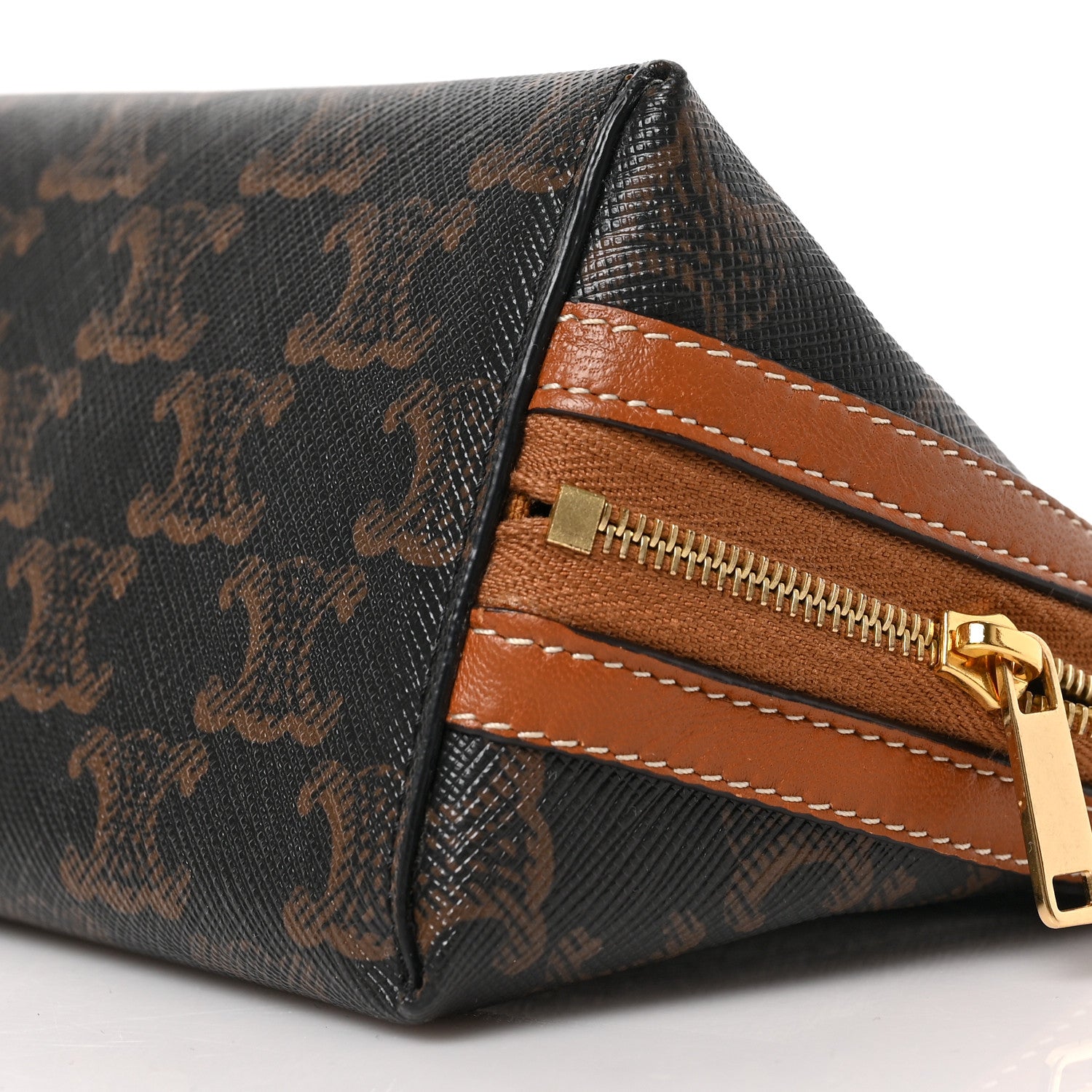 Celine Lambskin Triomphe Canvas Embroidered Logo Clutch With Chain Tan 8 of 8