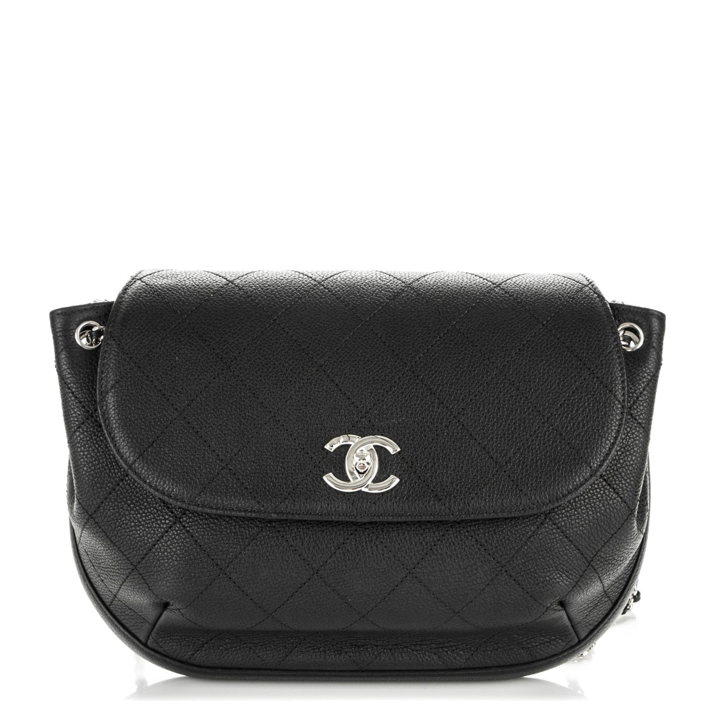 Caviar Quilted Large Round Messenger Flap Black
