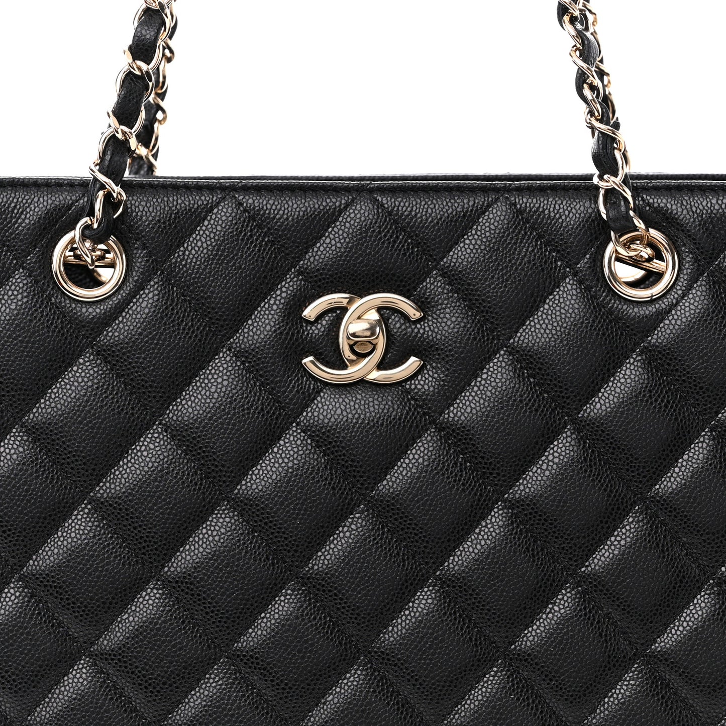 Caviar Quilted Large Shopping Tote Black
