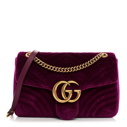 Gucci Velvet Matelasse Medium GG Marmont Shoulder Bag Fuchsia Violet Cyclamen 1 of 10
