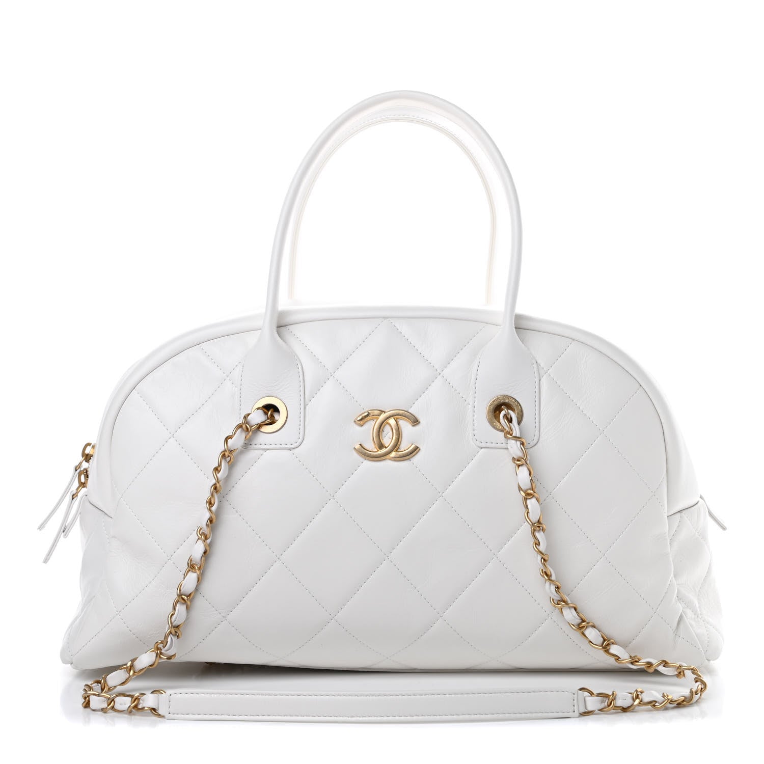 Chanel Calfskin Quilted CC Top Handle Bowling Bag White 1 of 11